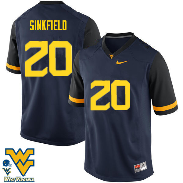 Men #20 Alec Sinkfield West Virginia Mountaineers College Football Jerseys-Navy - Click Image to Close